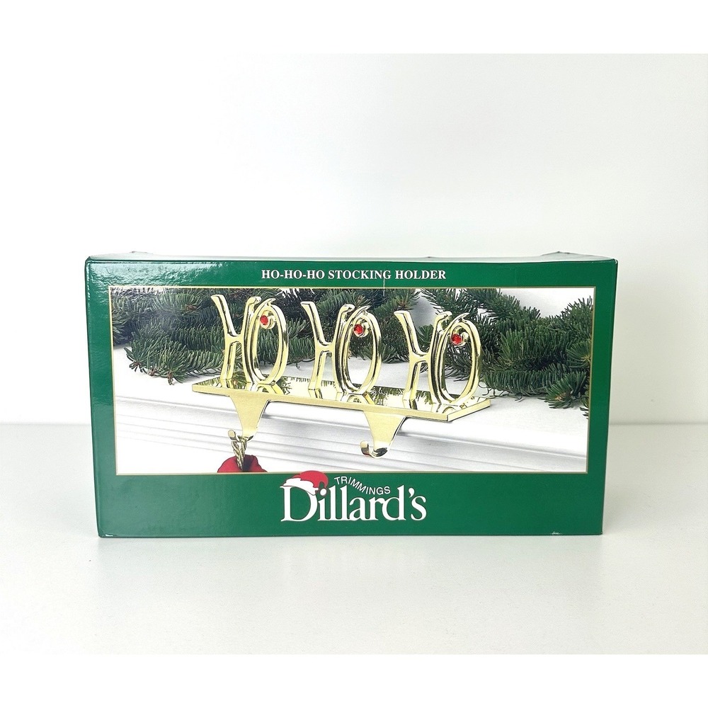 NIB Christmas Stocking Ho Ho Ho‎ 2 Hook Holder Gold Color Dillard's Trimmings